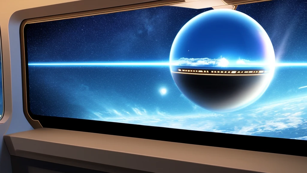 A bright blue sphere on the viewscreen of the bridge of the Starship Enterprise