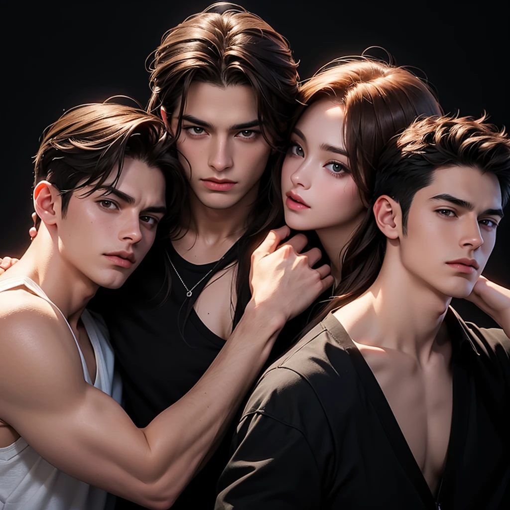 Vivid depiction, ３DCG, Clear photos, A man and woman suffering while holding their heads, a beautiful woman, with brown hair, a handsome man, with black hair, The background is night