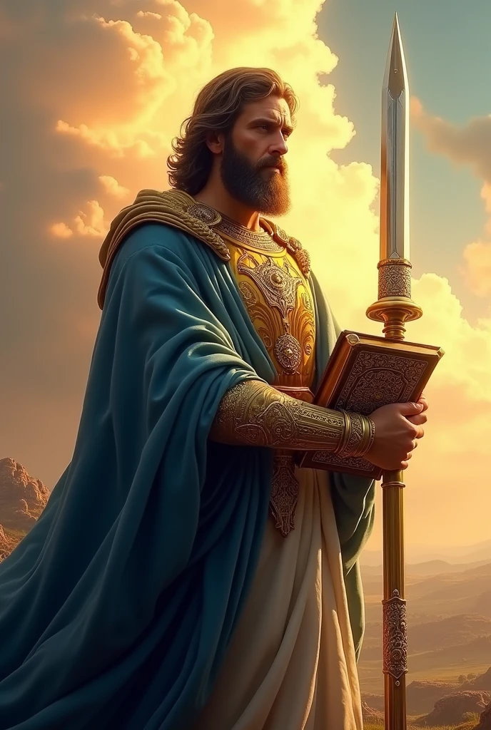 St Paul with knight sword and Bible, with name St Paul as title