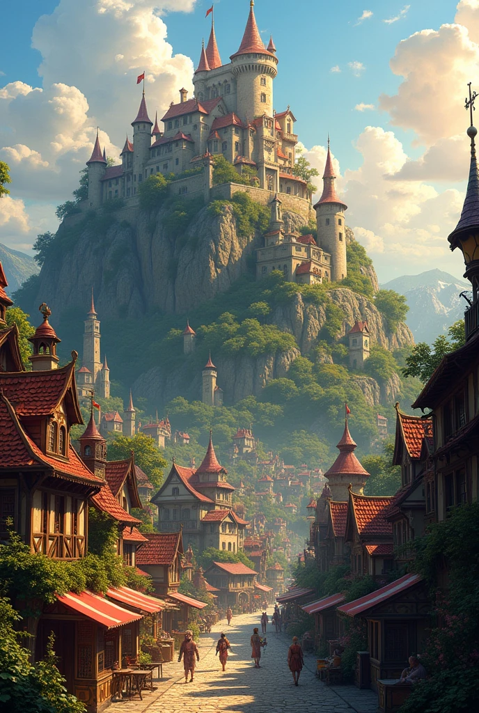 The kingdom of Ezeria the lower part is where the poor is the upper part is where the weathly are and at the very top on a hill in the upper area is the royal castle this js a fantasy theme