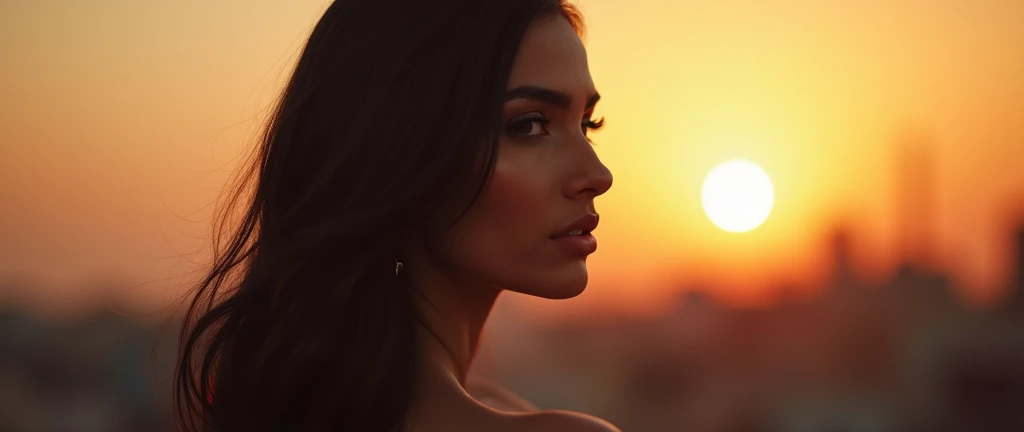 8k, RAW photo, best quality, masterpiece:1.2),(realistic),sunset,soft light,"photo of a Beauty persianwomen , extremely beautiful face,bust,curve hairstyle,black hair color,pigsney, adult content,nsfw,cleavage, dress,black high heel.