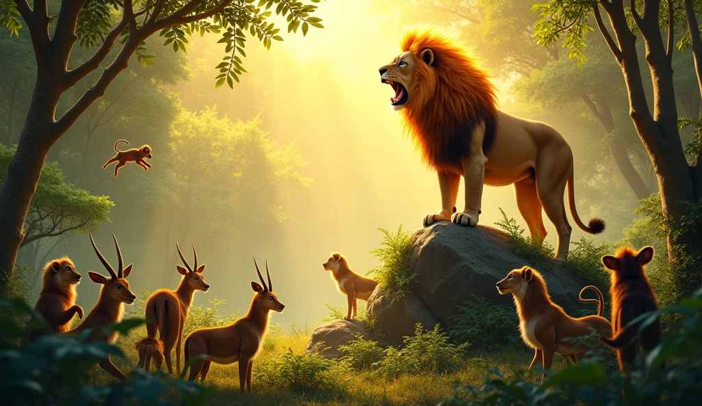 He roars so loud, "Roar! Roar! Roar!"
And the other animals say, "More! More! More!"