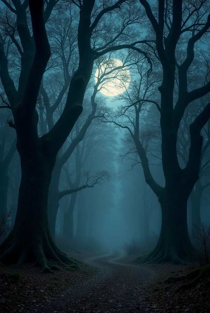 Dark quite night forest only trees