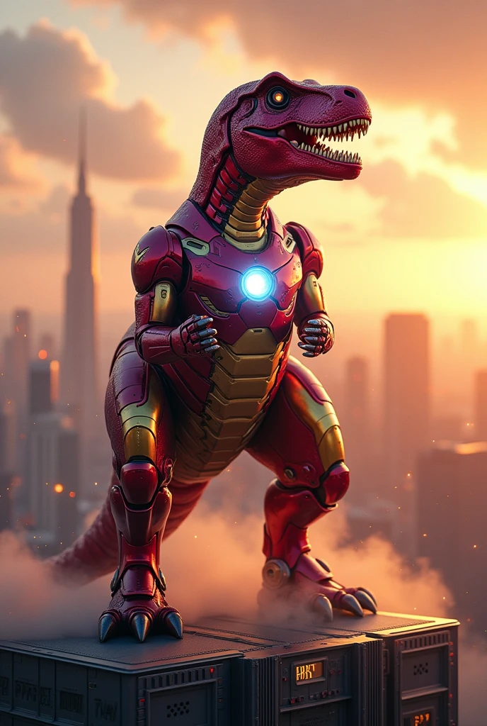 Dinosaur in Ironman costume