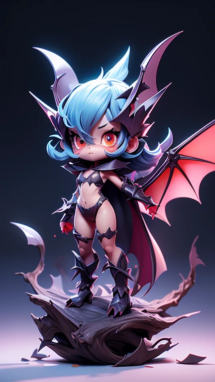 Create a picture of a little bat monster., The body is transparent and can be seen through. The image is sharp and detailed., with beautiful colors.. With arms, leg, eyes, mouth, พื้นหลังสีlegว