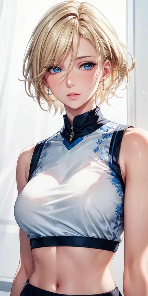 portrait, realistic, elegant mature woman, blue eyes, blonde hair, 4k resolution, ultra detailed cg, beautiful cg, soft light