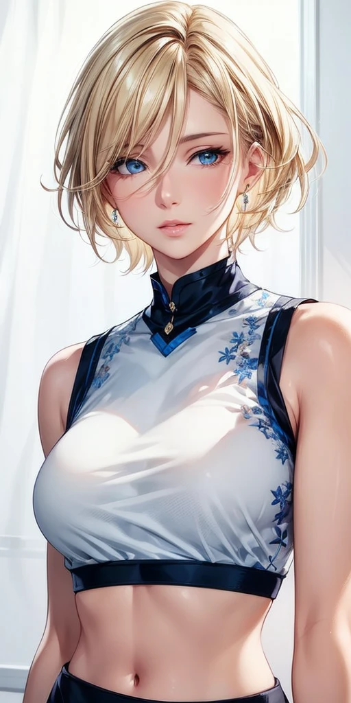 portrait, realistic, elegant mature woman, blue eyes, blonde hair, 4k resolution, ultra detailed cg, beautiful cg, soft light