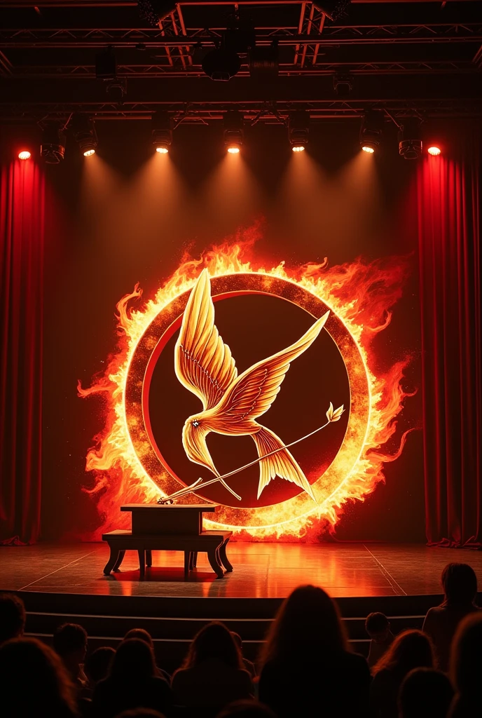 Make me a stage design photo hunger games and kusina filipina theme. Don't put table and chairs. Simplier and don't put people