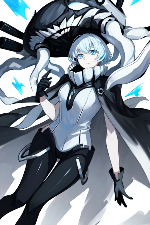 wo-class aircraft carrier, gloves, short hair, solo, white skin, black gloves, blue eyes, cape,