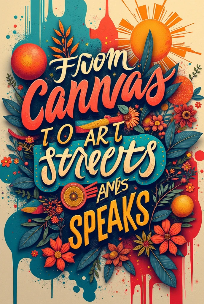 Create a design for this slogan "From Canvas to Streets, Filipino Art Beats and Speaks." Make it 2D. Please add to the design the text "From Canvas to Streets, Filipino Art Beats and Speaks."