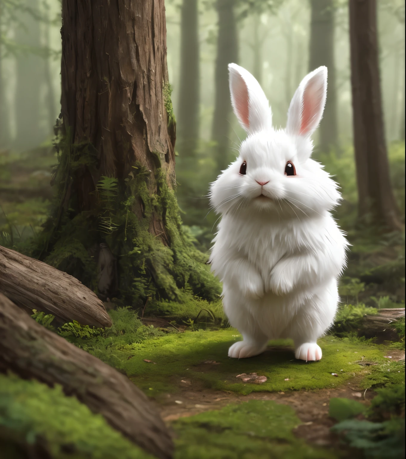 White rabbit standing in the forest, Adorable digital painting, Cute and detailed digital art, Cute woodland creatures, かわいいAnthropomorphic rabbit, Cute digital art, Cute 3D rendering, cute character, cute cartoon character, Cute Creatures, Fantasy Matte Paintingï¼ŒCute, thug_character, cute little creature, Anthropomorphic rabbit, Cute Animals