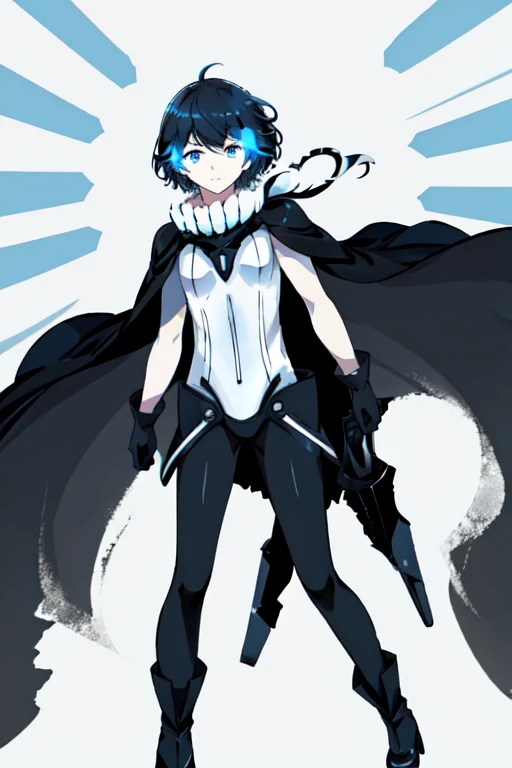 wo-class aircraft carrier, gloves, short hair, solo, white skin, black gloves, blue eyes, cape, beach, standing