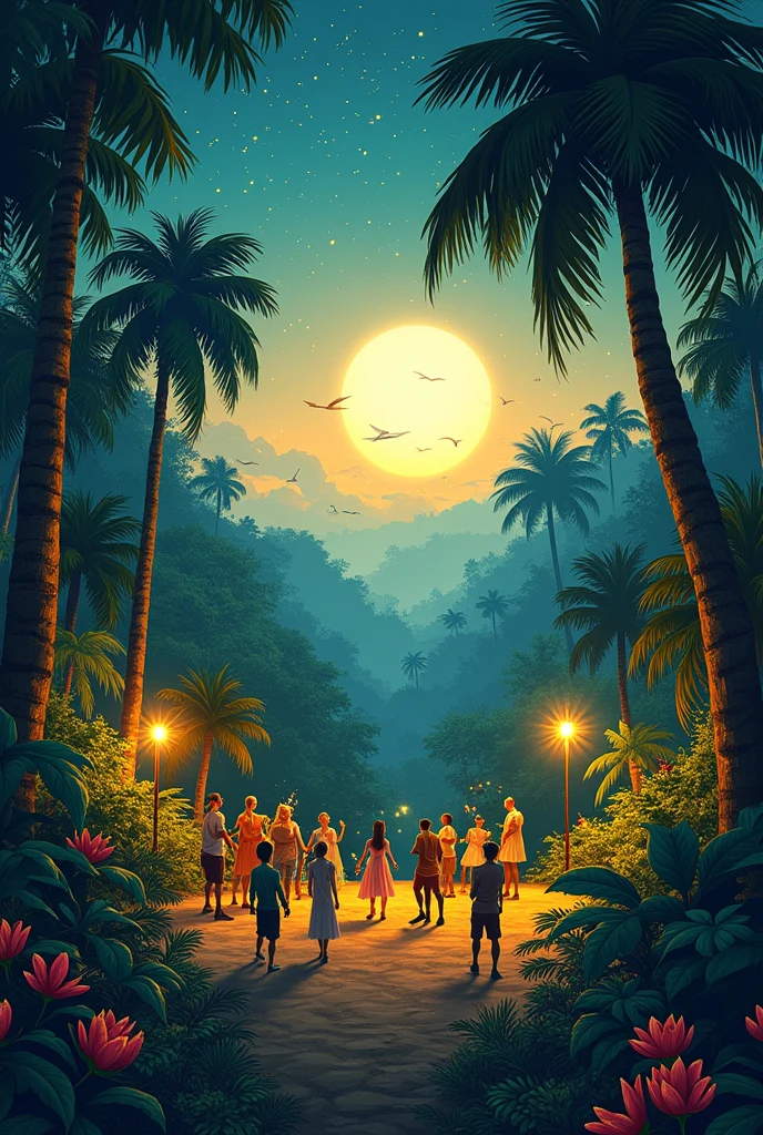The sun was setting, the moon came out,
And in the jungle, the party is not over.
So, in the rainforest, green and bright,
They lived happily, every exciting day.