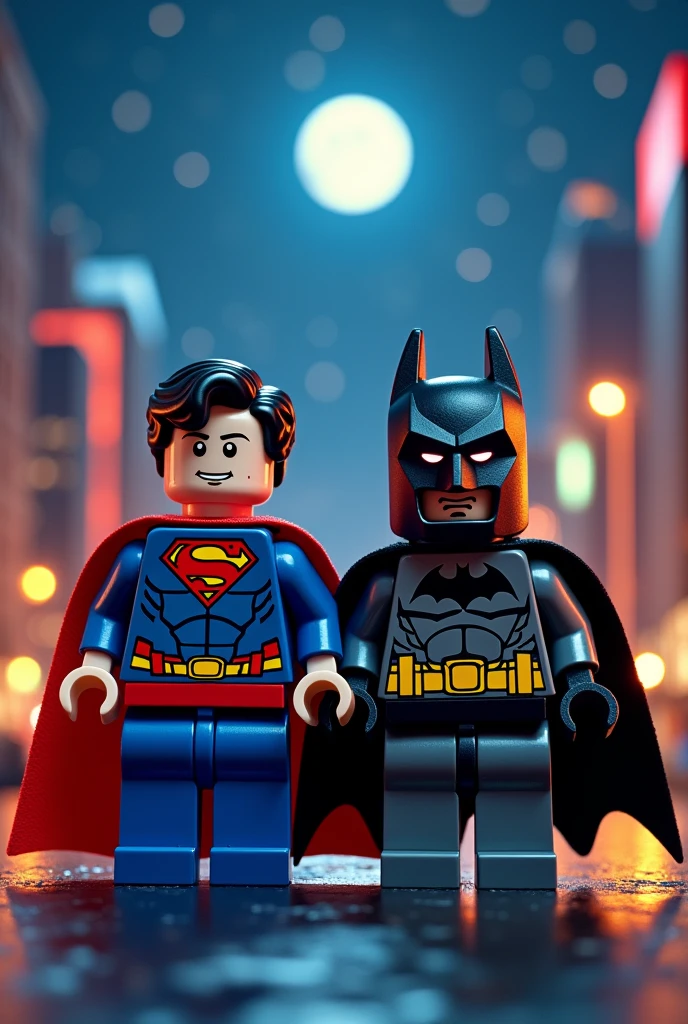 Superman and Batman in lego art, night
