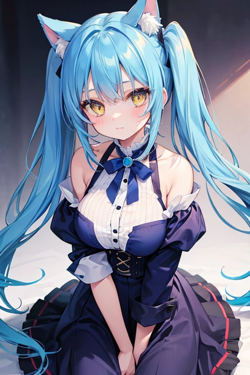 blue hair、black eyes、Two dimensions、anime、comics、girl、beautiful girl、Gothic Lolita、Gothic Lolita服、black clothes、Blue Rose、Low - Angle、Composition seen from below、thighs