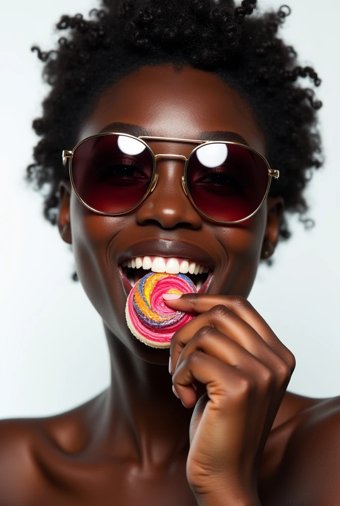 awesome, Beautiful, dark skin younger , arabic indian ,laying on a swamp, wet, brightly smiling, green curly hair spread concentrically,red glassed stylish thin spectacles, eating pink chocolate fudge popsicle,wearing off shoulder unbuttoned witch costume, leg spread, black underwear, big tits, biggest breast, deep cleavage, ((top down view)), wide angle, mystical hot aura, taken with fuji xt5