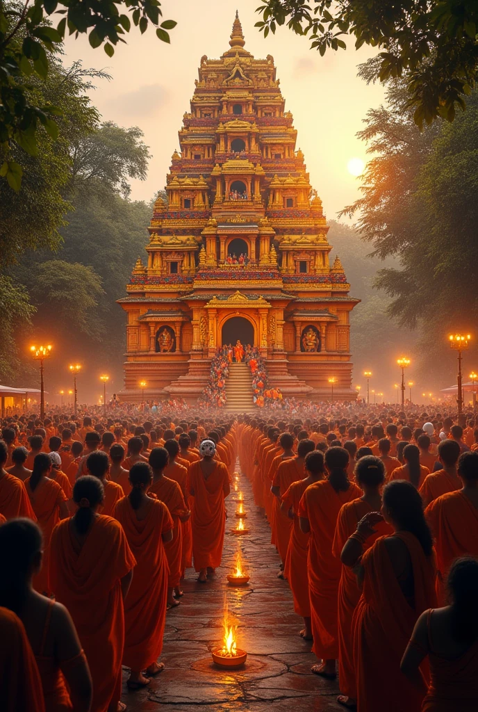 All bald monks, Chanting the Matika, Dharma Hall of Remembrance in Thailand(Temples in Thailand), coffin, royal funeral pyre(Thai style), Funeral service(Thai style),Make merit, pour water and dedicate merit, Sharpest images, Many villagers came to listen to the Abhidhamma., Night atmosphere, Crescent Moon Masterpiece, Highly detailed, quality, very detailed, highest resolution, texturesที่มีความสมจริง, Picture from many perspectives, shading (textures), Twinkling light, Mixing, Small pattern images, การจัดแสงmovies, god rays, Abstract emotional expressionism, movies,