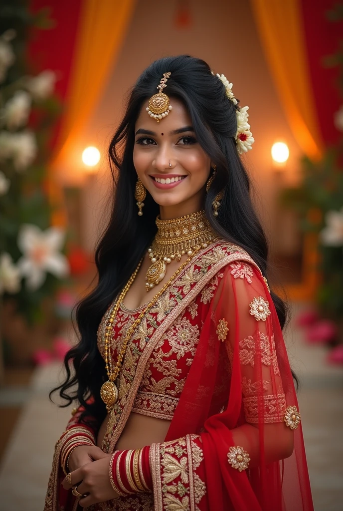 A very beautiful and gorgeous Nepali girl wearing an indian marriage ceremony attire 