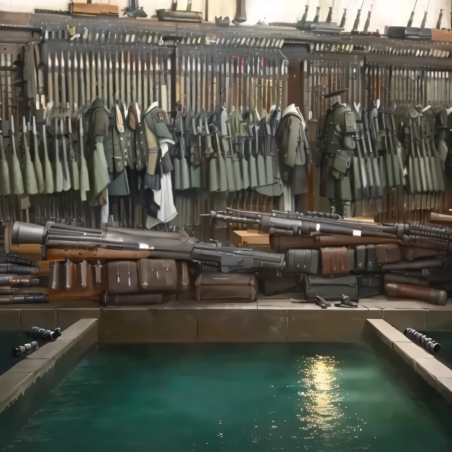Armory,Lots of bullets,lots of weapon,Very detailed,There is a pool below,Armory,