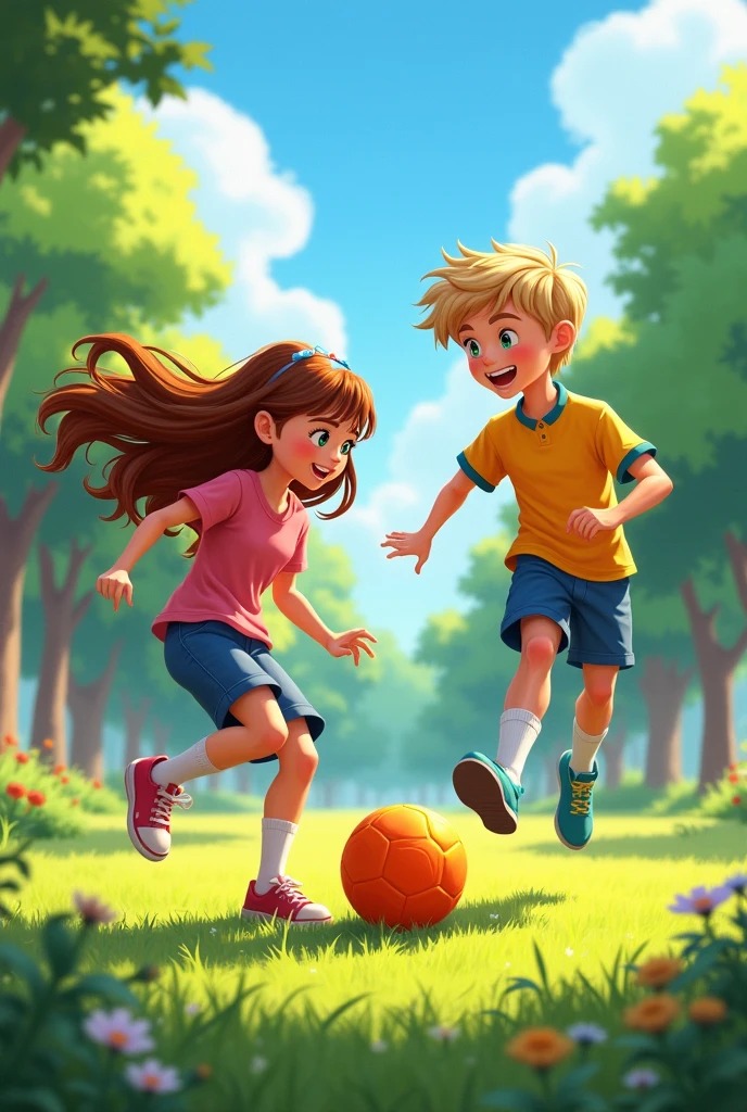 Most beautiful girl and boy play football
