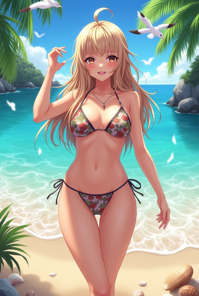 a very very sexy anime girl with a broken bikini and wear nothing on she does not wear anything at all