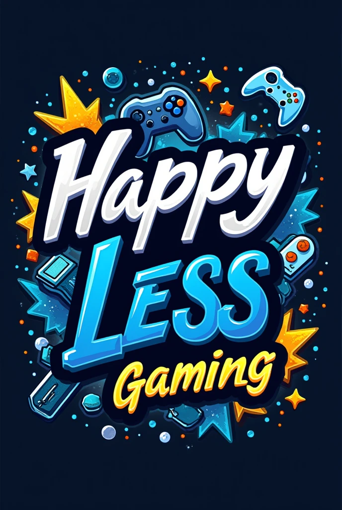 Create a logo with name HappyLess Gaming with blue,white,yello and black