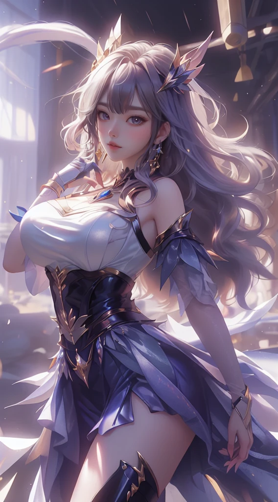 (8K, RAW photogr, Best quality at best, tmasterpiece:1.2),(actual, Photorealistic:1.37),Photo mapping,profesional lighting,ラジオシティ,Keda,Super beautiful glowing big eyes,Best quality at best, 1个Giant Breast Girl,Alone,long whitr hair,a skirt,physically-based renderingt,Taikou,manifestation,Take a seat,