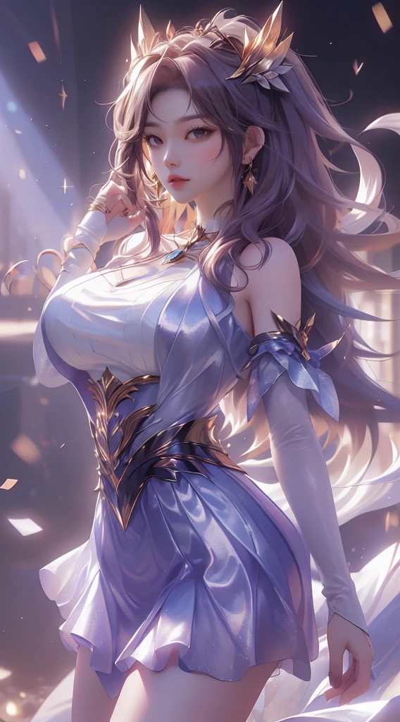 (8K, RAW photogr, Best quality at best, tmasterpiece:1.2),(actual, Photorealistic:1.37),Photo mapping,profesional lighting,ラジオシティ,Keda,Super beautiful glowing big eyes,Best quality at best, 1个Giant Breast Girl,Alone,long whitr hair,a skirt,physically-based renderingt,Taikou,manifestation,Take a seat,