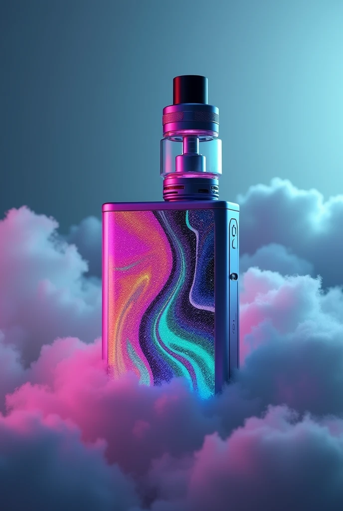 Makes the logo of a vaper vaporizer store called eternity flow, The colors must be psychedelic and a blue-gray background. The logo must have a rectangular square vaporizer with rounded edges in a psychedelic matte color.