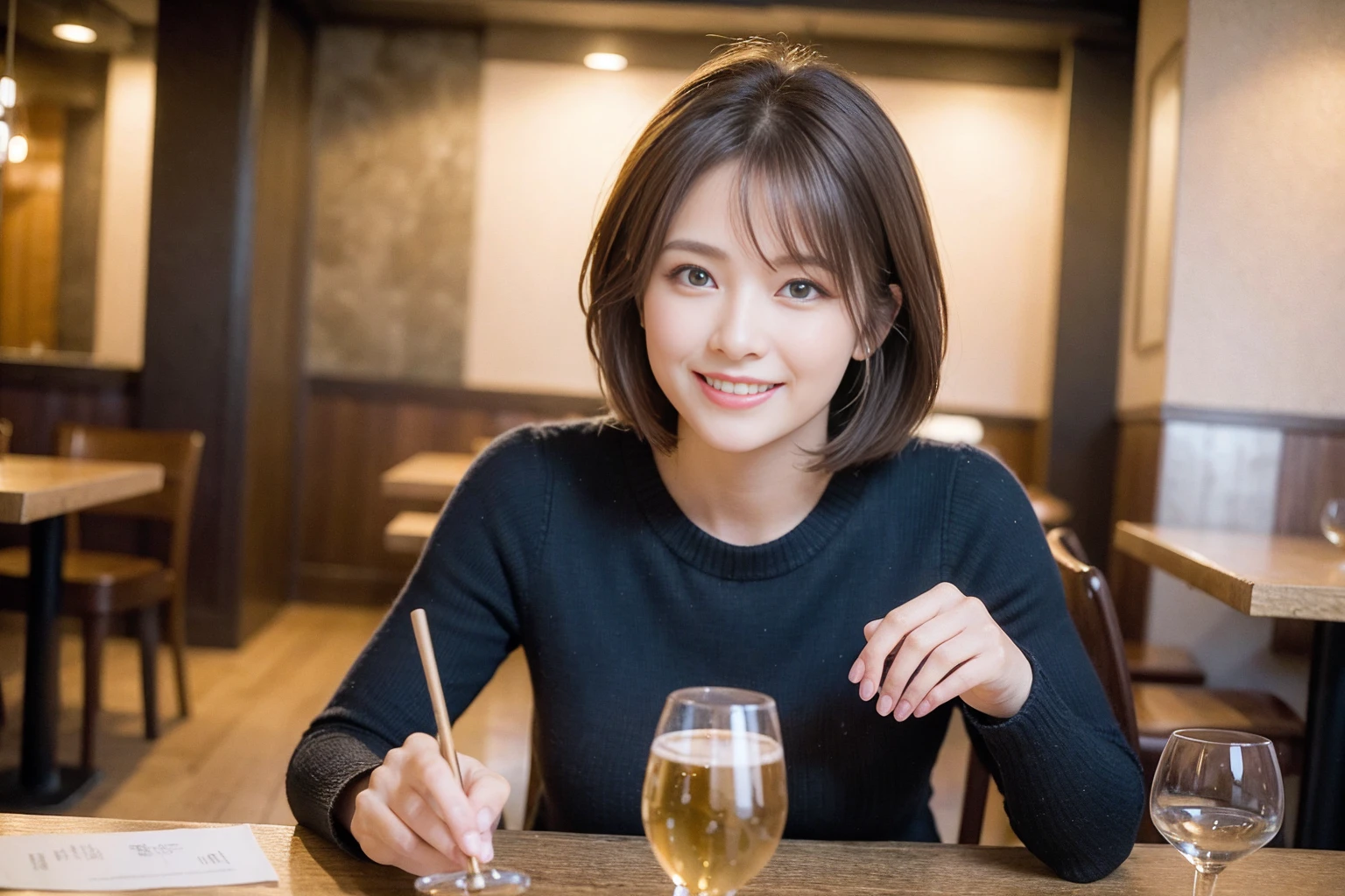((Highest quality、8k、masterpiece:1.3))、slimカップル、modelカップル、(Realistic, Intricate details:1.2), sashimi、Tempura、Japanese sake、Shochu 、Amazing view of the sunset sky and clouds、A bright smile、The wonderfulness of smile、Bright image、The beauty of wine, Beautiful Face, blue eyes, The light shines on your face, blush, short hair,Bright Face、 (Age 37), 39 years old, sparkling wine、Two beauties、Brown Hair、Shortcuts、Long sleeve shirt、dress、Beautiful woman 1, (slimな顔), (The body is slim), (Brown Hair), (Shortcuts), cheeks turn a little red,Attractive beauty、restaurant, In a prominent place (From the waist up) Nova Frog Style, actress, model, Upper Body, White wine, slim, smile, (smile: 1.15), Beautiful fine grain, Depth f/2,saturation, High Contrast, Strong light and shadow,Moist Body:1.5、3D texture、Delicate eyes、Brown Hair、The hair is very shiny、