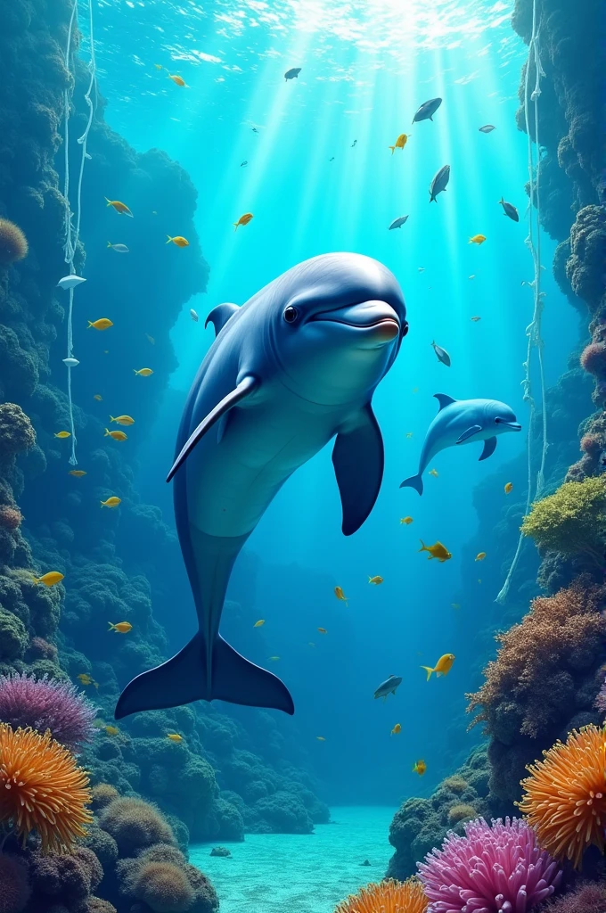 Dolphin and fish in ocean