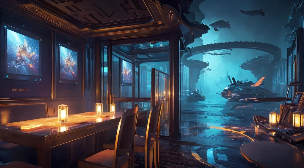 The most advanced BAR、A spacious interior、Piano in the middle、Calm feeling、Spotlight、anime、デジタルanimeアート、Flat Design,(masterpiece:1.2)、high quality、High resolution、Very detailed、(Amazingly absurd:1.2)、kitten(1), by makoto shinkai、Notes flying around, blurry and Dreamy illustration, blurred and Dreamy illustration, Dreamy illustration, Background artwork, dreamlike Digital Painting, quiet night. Digital Illustration, Lee In-mun's work, Concept Art Magic Highlights, Dreamy atmosphere,Undersea City、 Beautiful artwork illustration, Music in the air, A dreamlike night, Glowing lights! Digital Painting, Dreamy Art