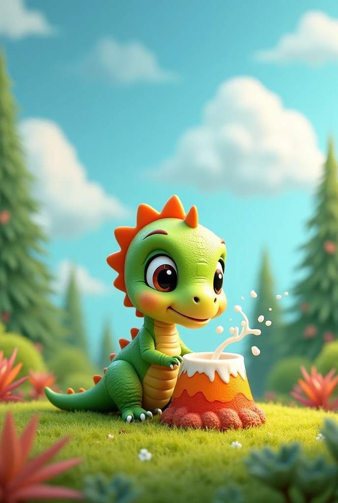 cute baby dino with feeder milk
