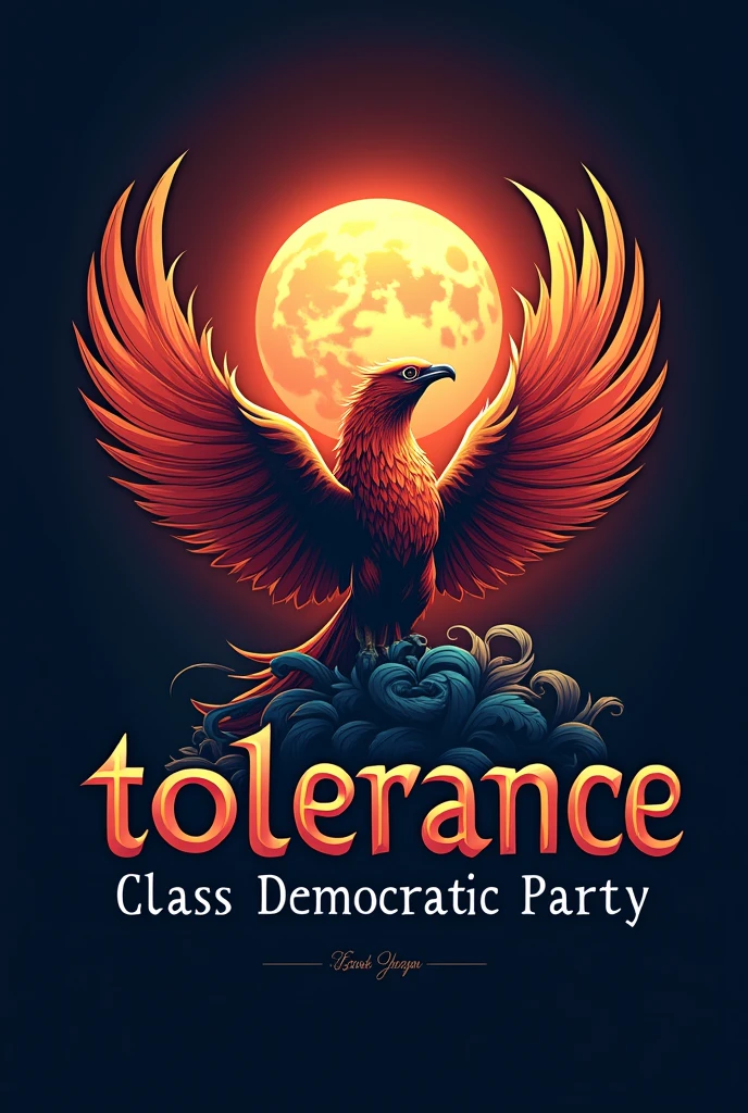 Make me a logo for a party with the aim of eliminating intolerance, add the Phoenix bird and the name of the party called the Tolerance Class Democratic Party (in Indonesian language) and behind it is the moon