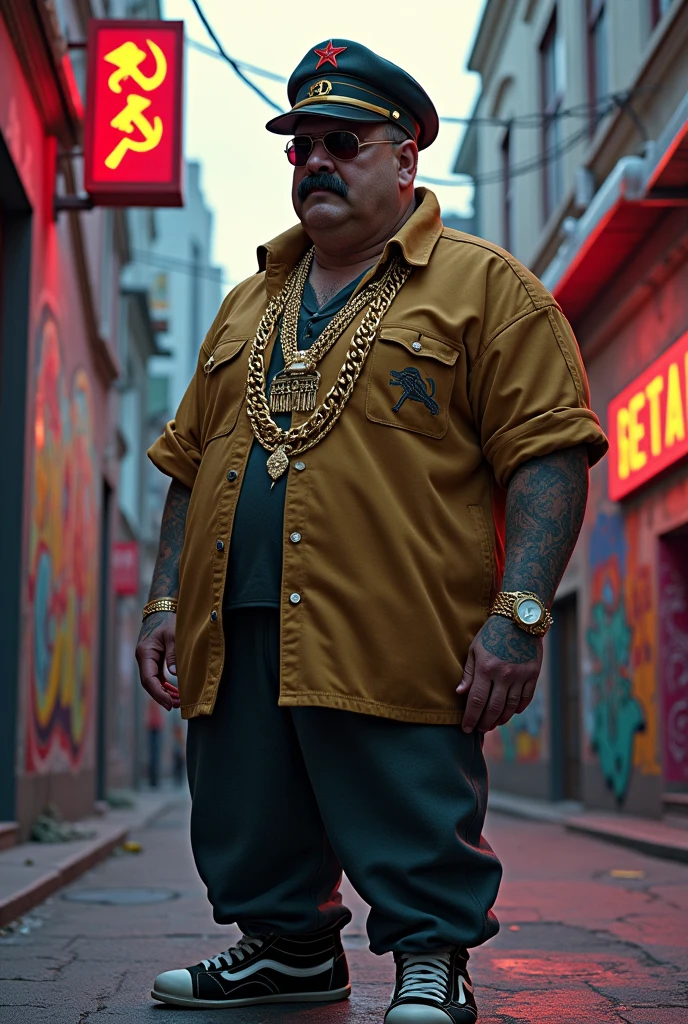 Joseph Stalin dressed as a rapper for a rapper album