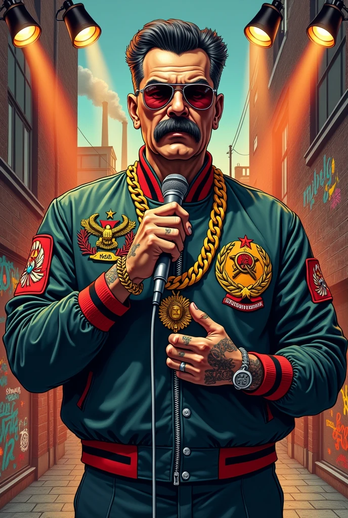 Joseph Stalin dressed as a rapper for a rapper album