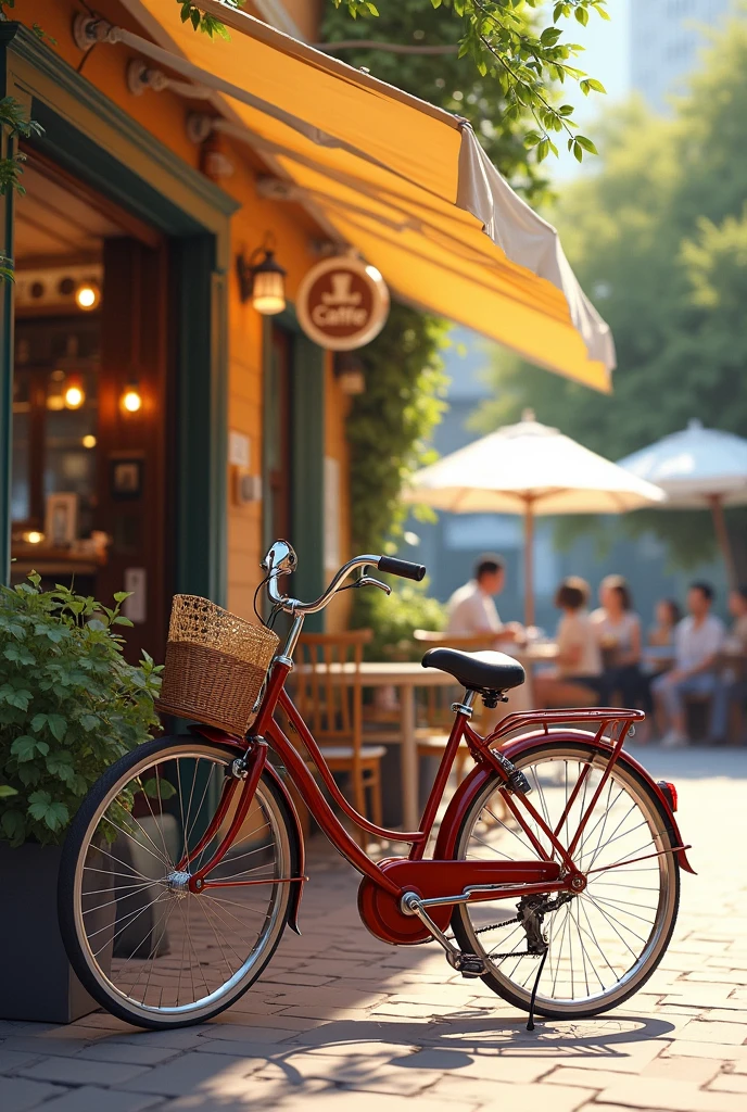 ( perfect anatomy )masterpiece, Beautifully, Beautifully, Fresh and elegant aesthetic style airbrush digital oil painting exquisite artwork creates refreshing morning cafe scene photo,
Brown classic bicycle(unique style)特寫Brown classic bicycle( perfect anatomy ) Parked elegantly on the street next to the cafe.coffee shop scene masterpiece, Very detailed,
Real raw photos, best movie quality, Extremely fine texture, High quality work from a master artist