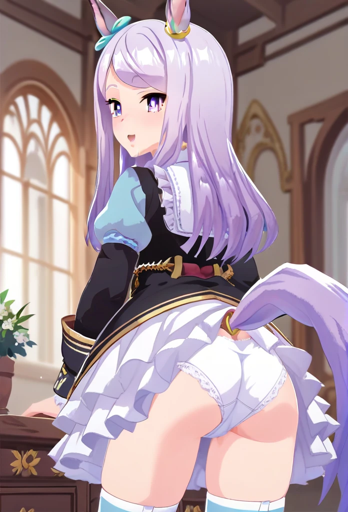 mejiro mcqueen \(umamusume\),solo, One person, High resolution, masterpiece, accurate, Anatomically correct, Winner of numerous awards, High-resolution model, High detail, Blushing, smile, Open your mouth a little, ass pov, 