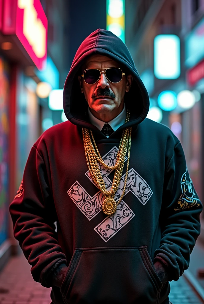 Adolf Hitler dressed as a rapper for a rapper album