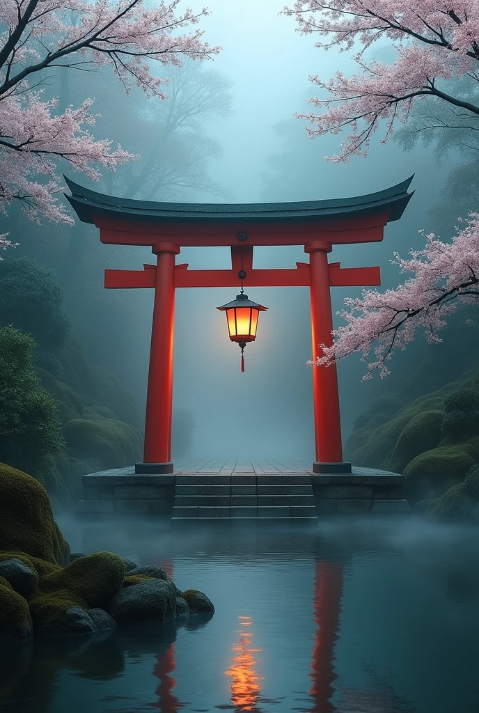 squat, (sgnovelcg:1.2), sgzeronovelcg, no_human, Japanese Shrines, scenery, water, fog