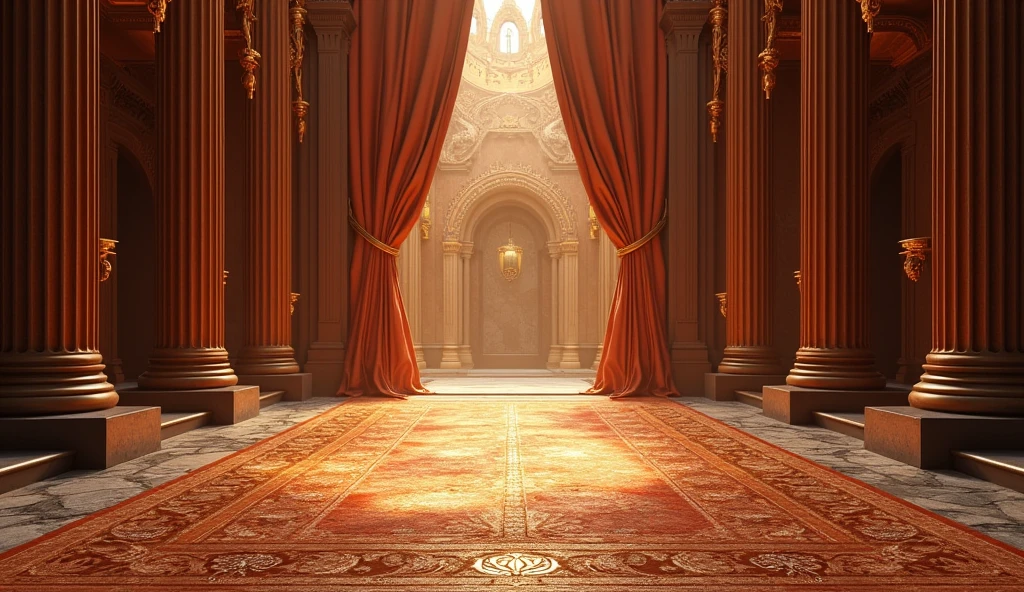 a copper carpet with a copper curtain, medieval theme, a sketch by Elaine Hamilton, pixabay, art deco, awards, award winning digital art, award - winning digital art, award-winning digital art, digital award winning artwork, foreground background, award winning pictures, isolated background, award winning composition, background is copper, award winning cinematic, high quality, 4k resolution, intricate detailed and