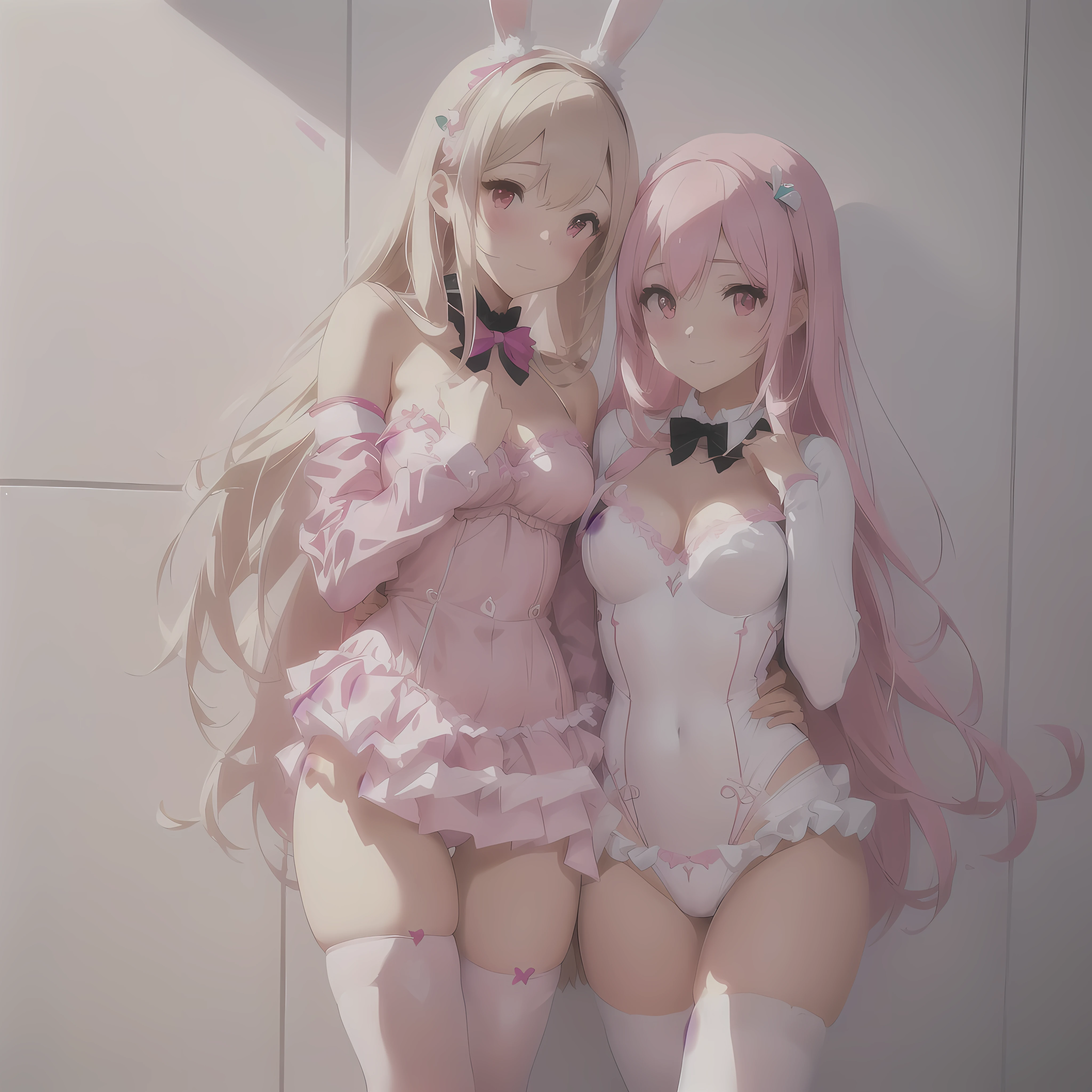 araffe in a pink lingerie posing in front of a white wall, ultrarealistic sweet bunny girl, bunny girl, seductive anime girl, bunny suit, guweiz, guweiz on pixiv artstation, guweiz on artstation pixiv, extremely detailed artgerm, pink body, biomechanical oppai, photorealistic anime girl render
