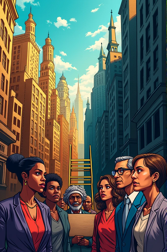 a drawing that criticizes and at the same time indicates a solution to social inequality