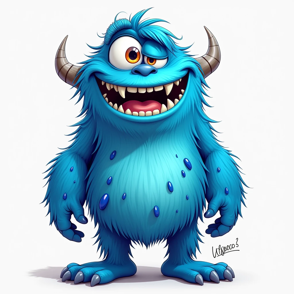 Caricature Monster blue comic cartoon, style art by artist Cheo, high definition and details, 4k UHD high detail, no background, no deformity, no plastic, super realistic, stamping t-shirt