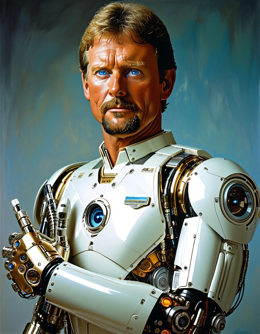 Portrait of Colonel Steve Austin The Six Million Dollar Man, A bionic man with enhanced bionic right arm, enhnaced bionic Legs and enhanced bionic left eye