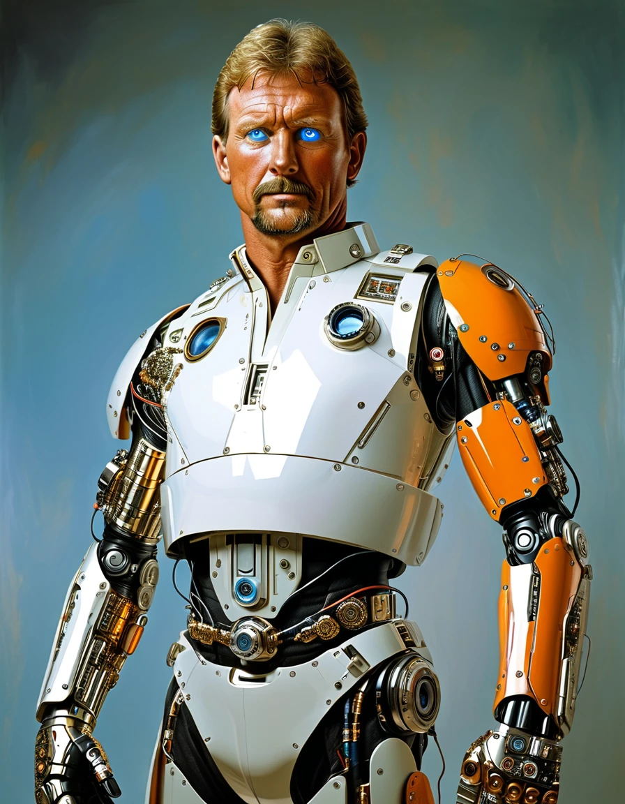 Portrait of Colonel Steve Austin The Six Million Dollar Man, A bionic man with enhanced bionic right arm, enhnaced bionic Legs and enhanced bionic left eye