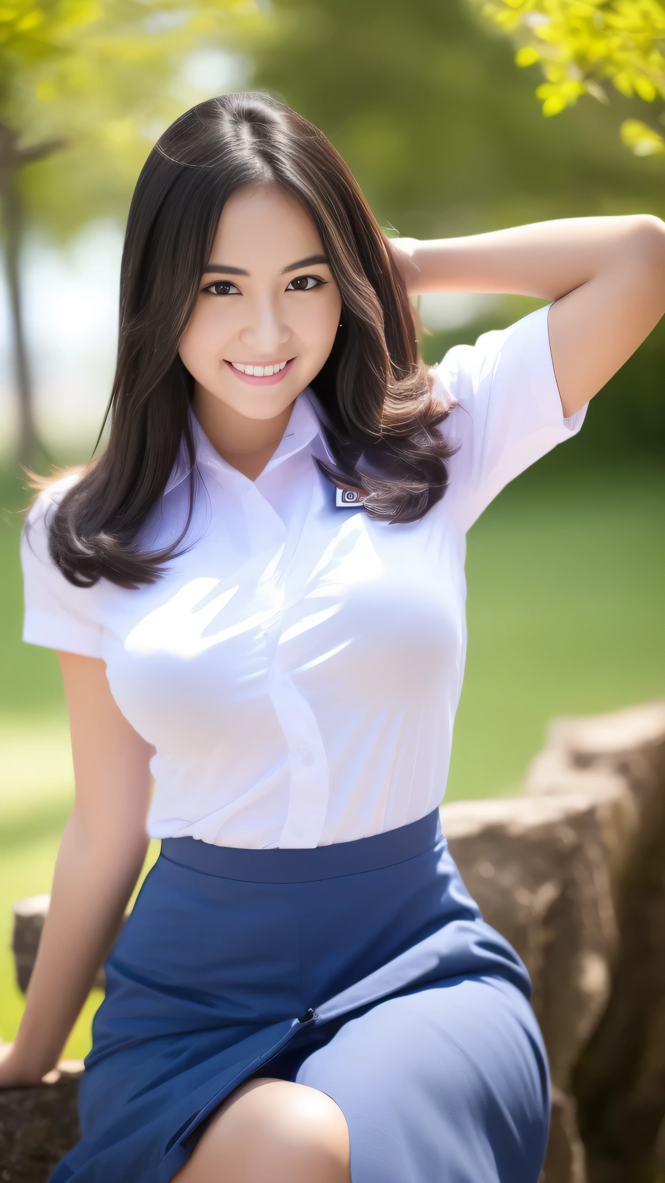 1girl, (tight school uniform), black hair, Classroom, detailed face, detailed eyes, huge breasts, looking at the audience, (happy), (8k, RAW photo, best quality, masterpiece: 1.2), (realistic, realistic: 1.37), ultra-high resolution