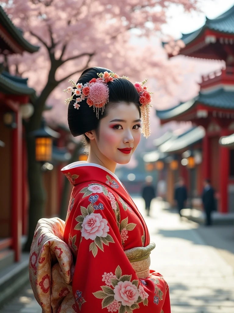 Japan Kyoto cityscape、Beautiful Japan woman in kimono、He was 18 years old、Maiko、