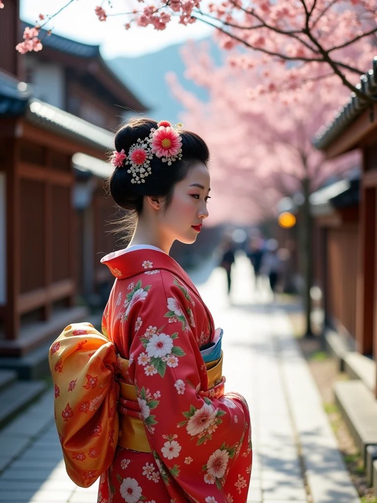 Japan Kyoto cityscape、Beautiful Japan woman in kimono、He was 18 years old、Maiko、