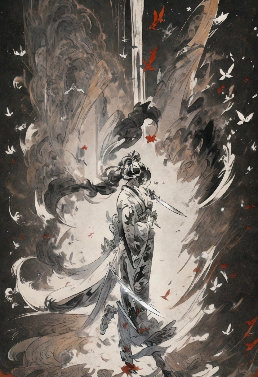 full body　Anime Character Design　Japanese style　Anime Character Reference Sheet　woman　male　Concept Character　black and white manga style　knife